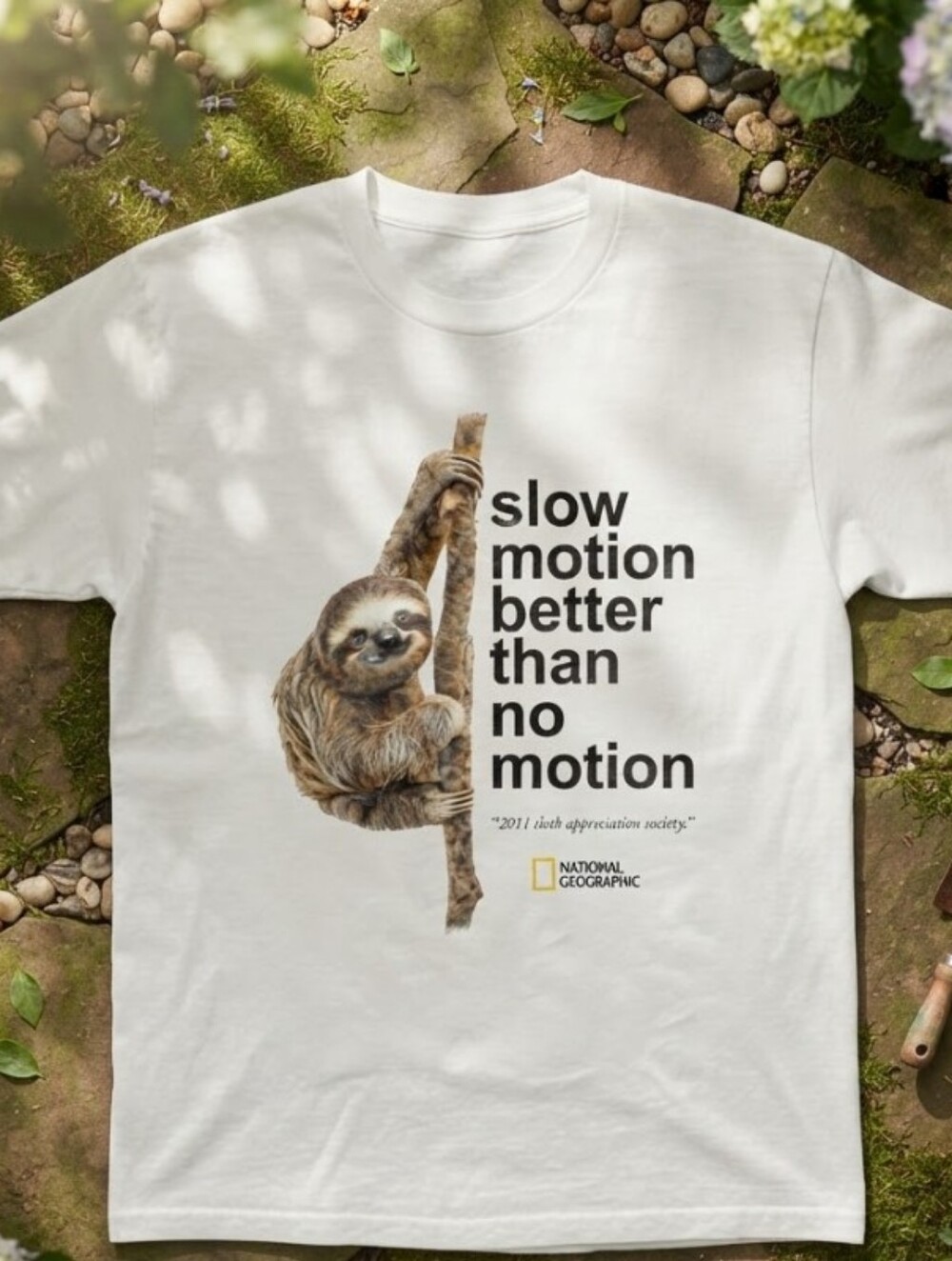 National Geographic Slow motion better than no motion white t-shirt